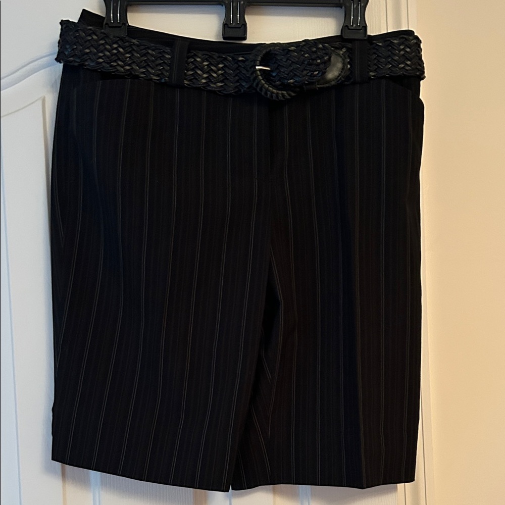 NWT Women’s Black Pinstripe Dress Shorts with Braided Belt